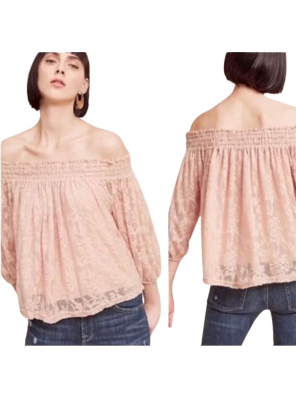 Deletta Anthro Women's Off Shoulder Floral‎ Lace Blouse. Size Large. Pre-loved